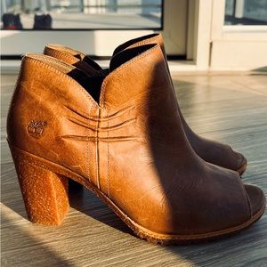 Timberland Earthkeepers Chestnut Brown Peep-Toe Leather Ankle Boots US Size 10